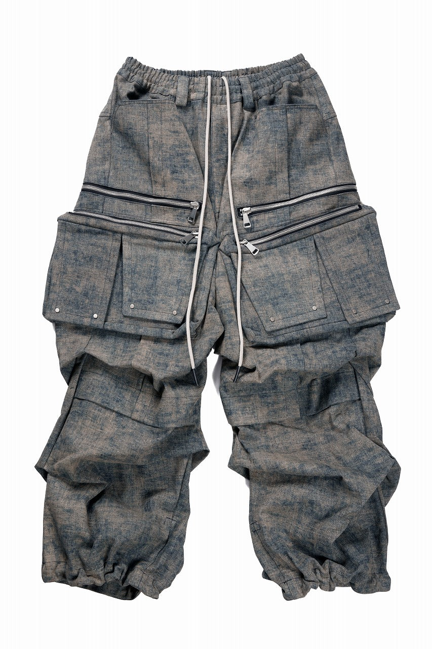 画像をギャラリービューアに読み込む, A.F ARTEFACT BLENDED SHADES DENIM CARGO TUCK WIDE PANTS (STEEL BLUE)