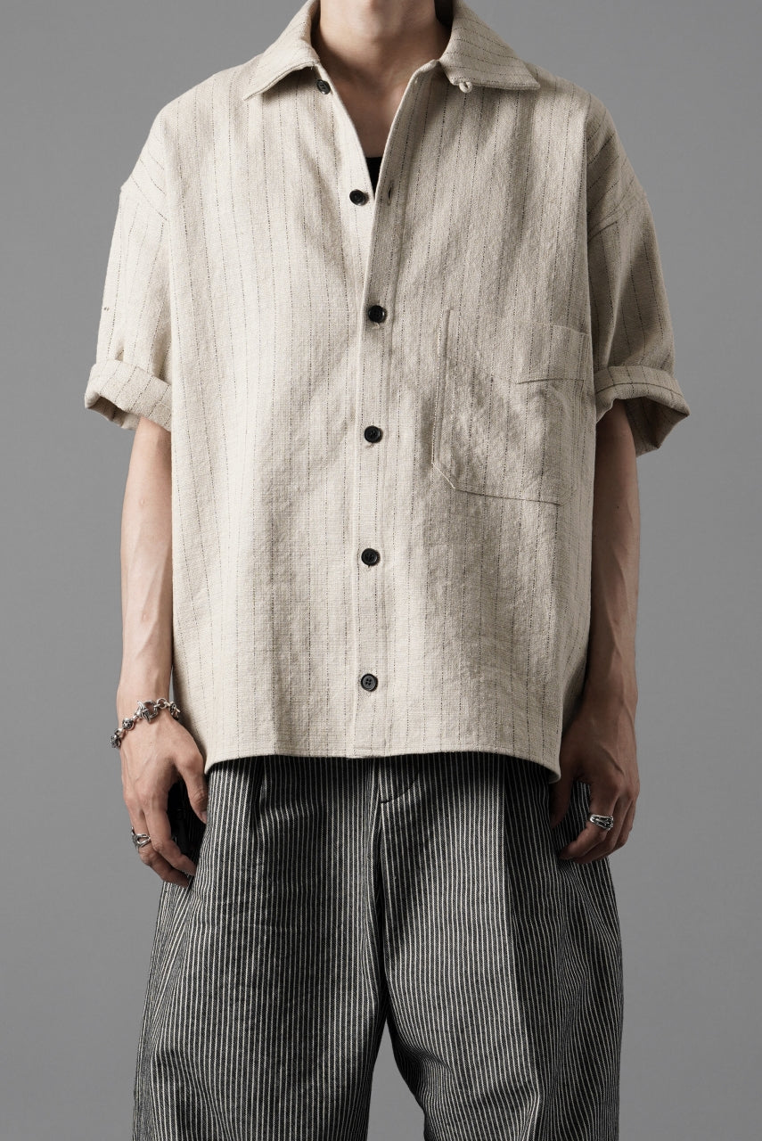 画像をギャラリービューアに読み込む, N/07 OPEN COLLAR H/S SHIRT / HEAVY C/LI BUTCHER STRIPES (BEIGE)