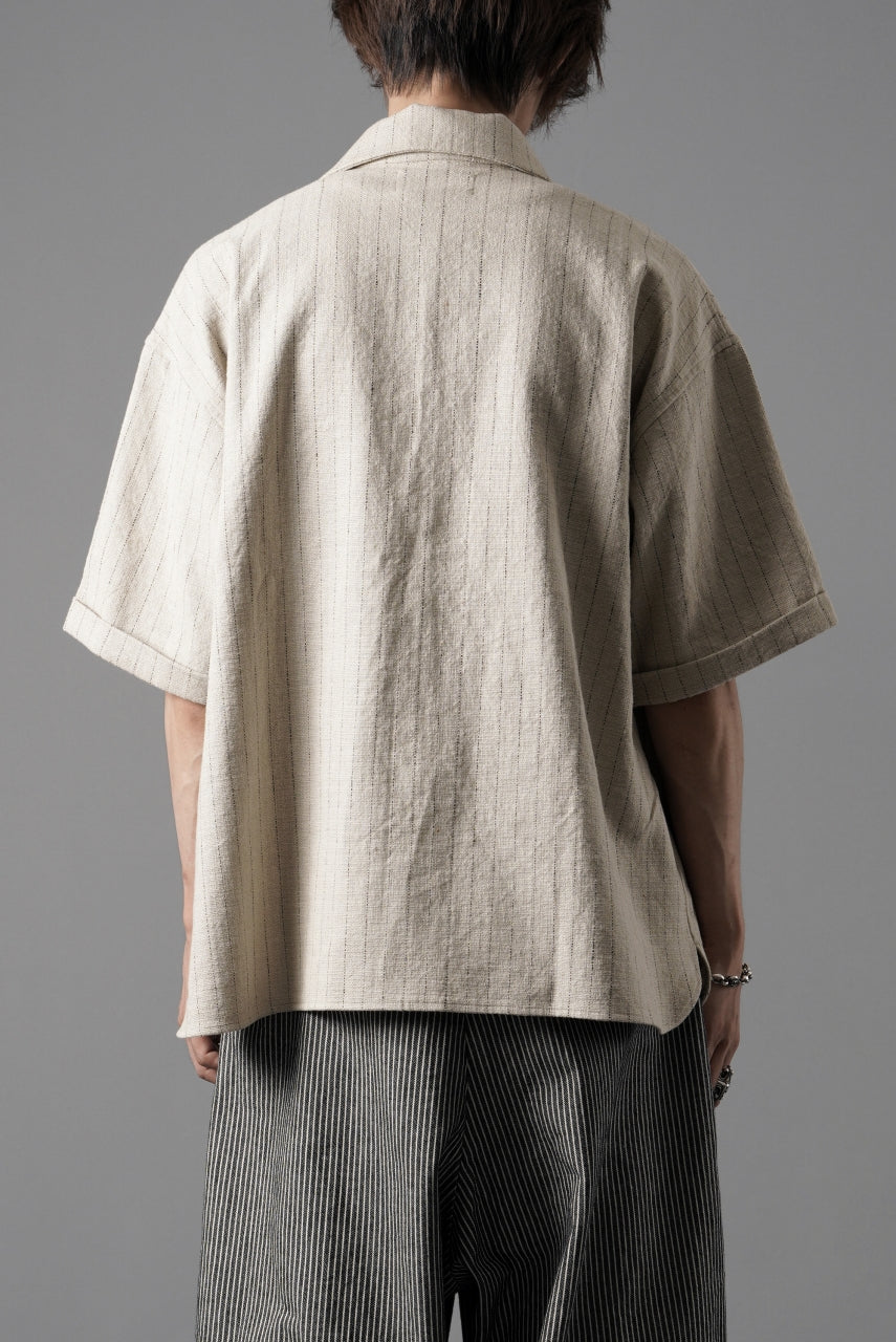 画像をギャラリービューアに読み込む, N/07 OPEN COLLAR H/S SHIRT / HEAVY C/LI BUTCHER STRIPES (BEIGE)