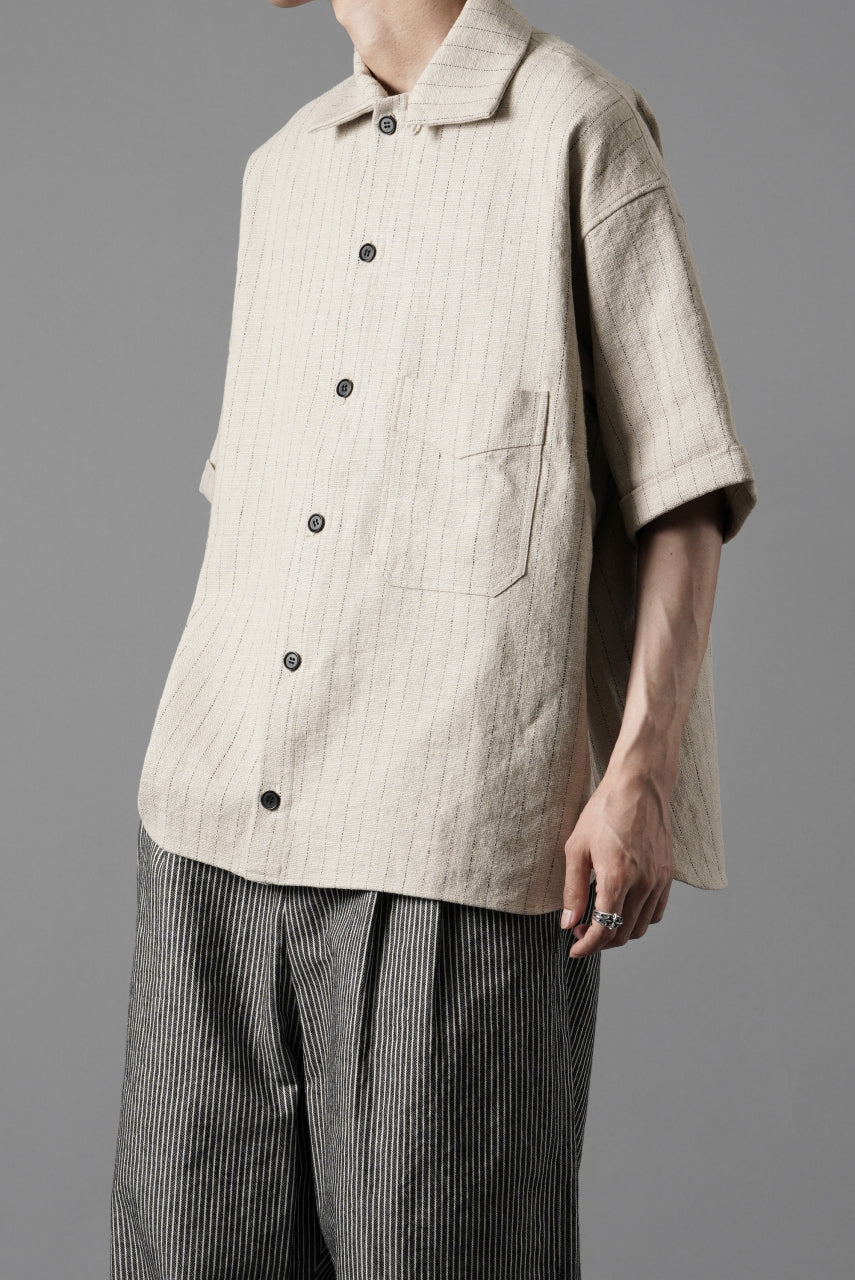 N/07 OPEN COLLAR H/S SHIRT / HEAVY C/LI BUTCHER STRIPES (BEIGE)