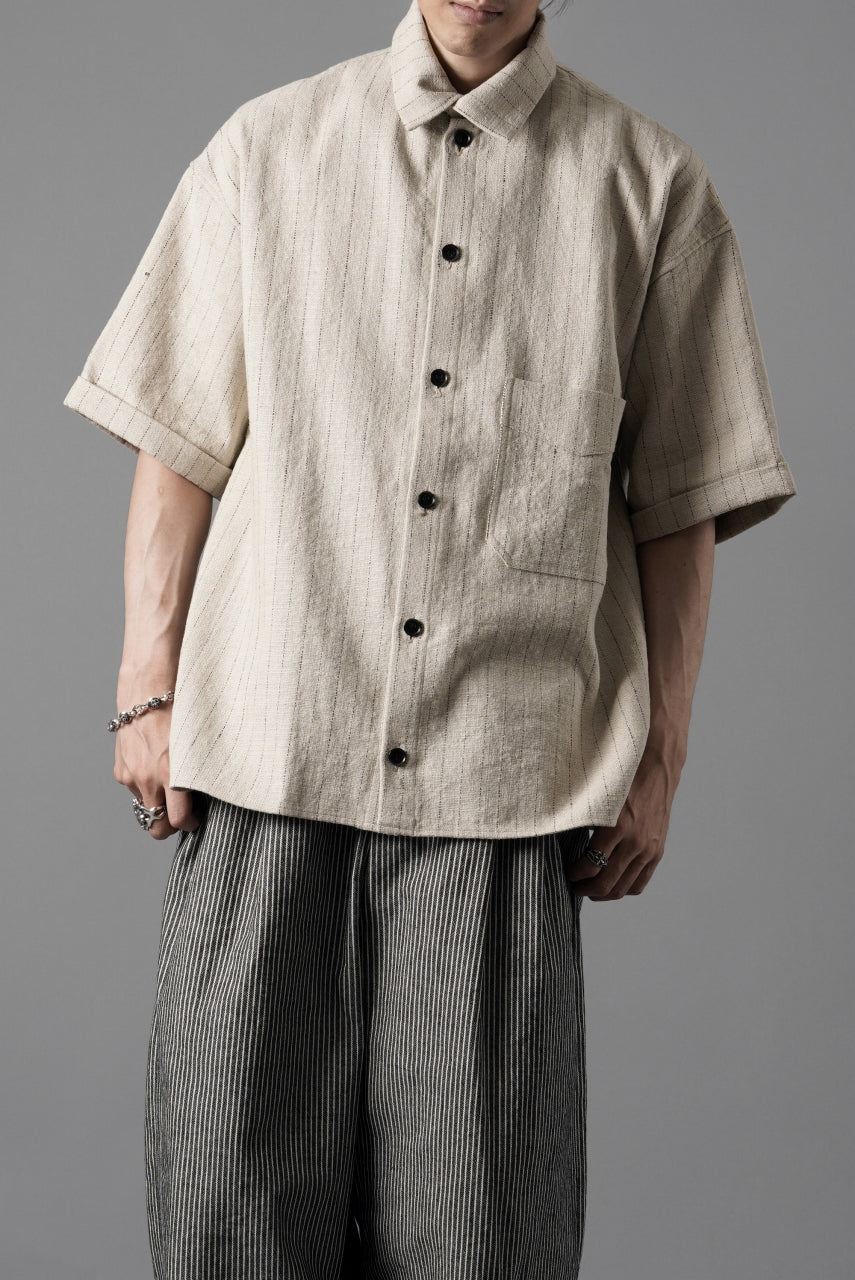 画像をギャラリービューアに読み込む, N/07 OPEN COLLAR H/S SHIRT / HEAVY C/LI BUTCHER STRIPES (BEIGE)