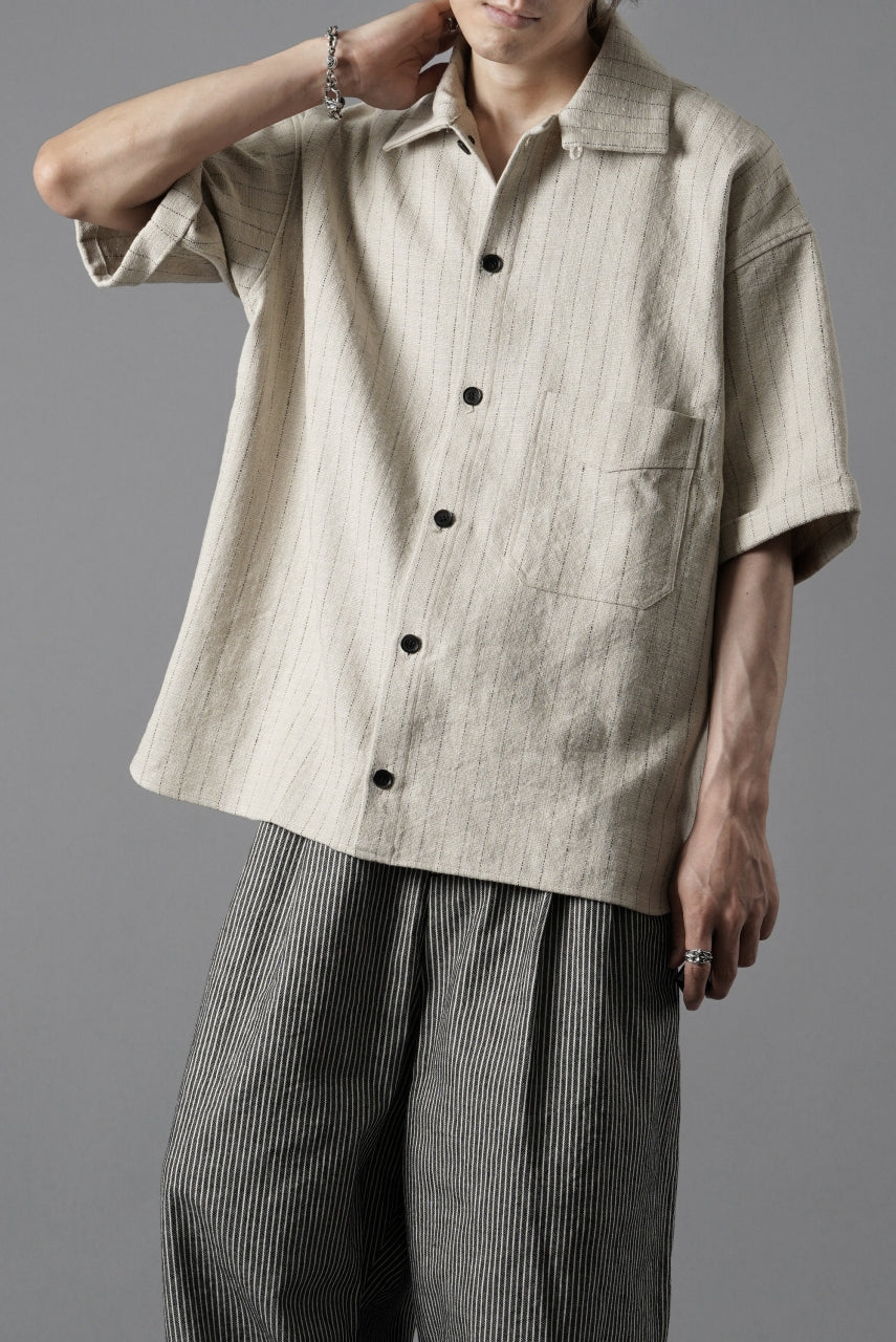 画像をギャラリービューアに読み込む, N/07 OPEN COLLAR H/S SHIRT / HEAVY C/LI BUTCHER STRIPES (BEIGE)
