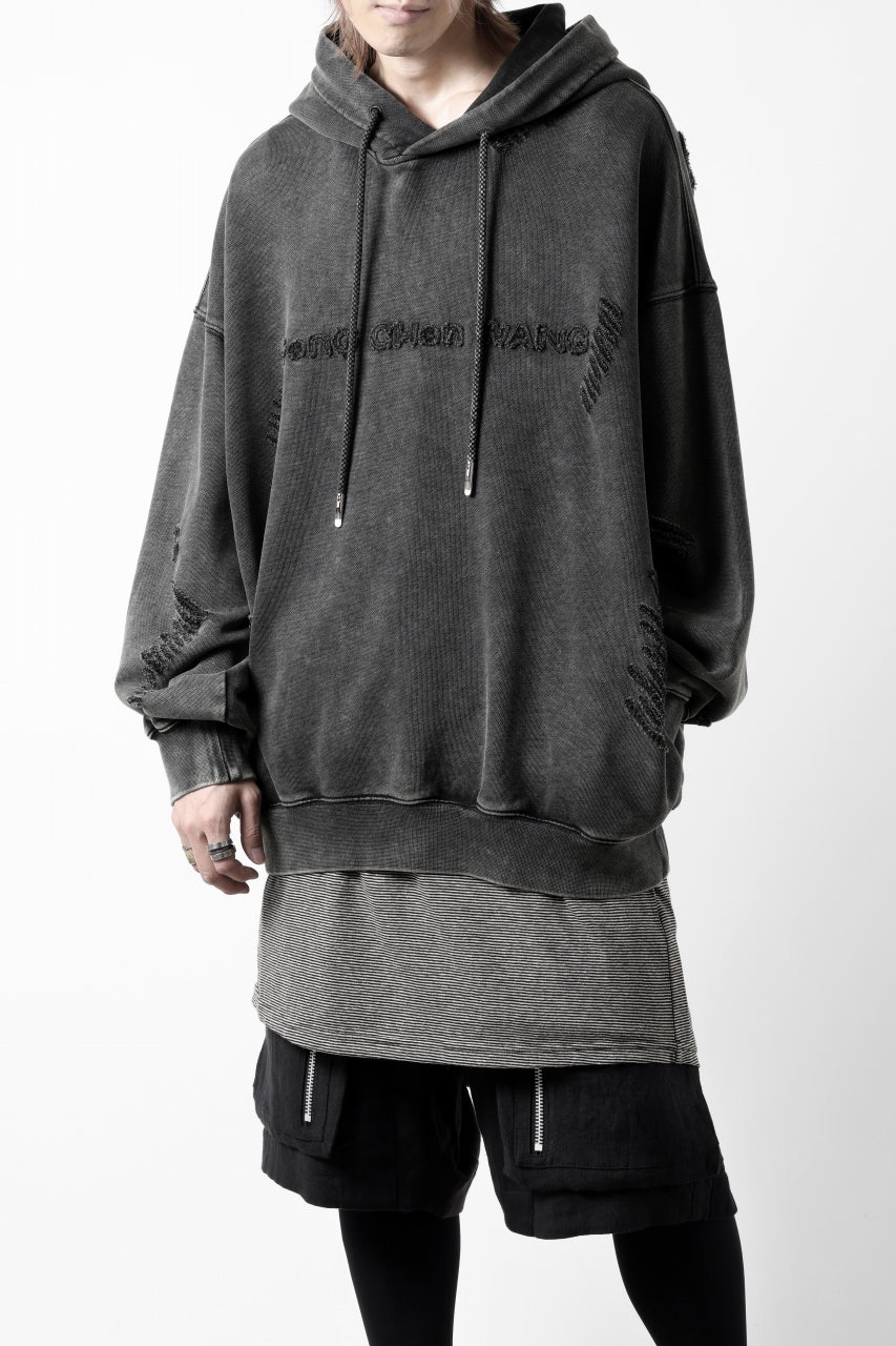 Feng Chen Wang GREY RIPPED JERSY HOODIE (GREY)