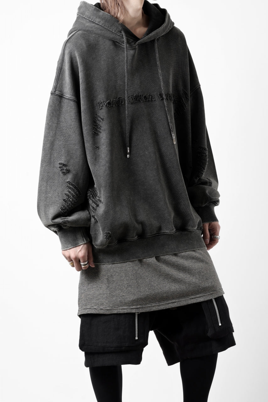 Feng Chen Wang GREY RIPPED JERSY HOODIE (GREY)