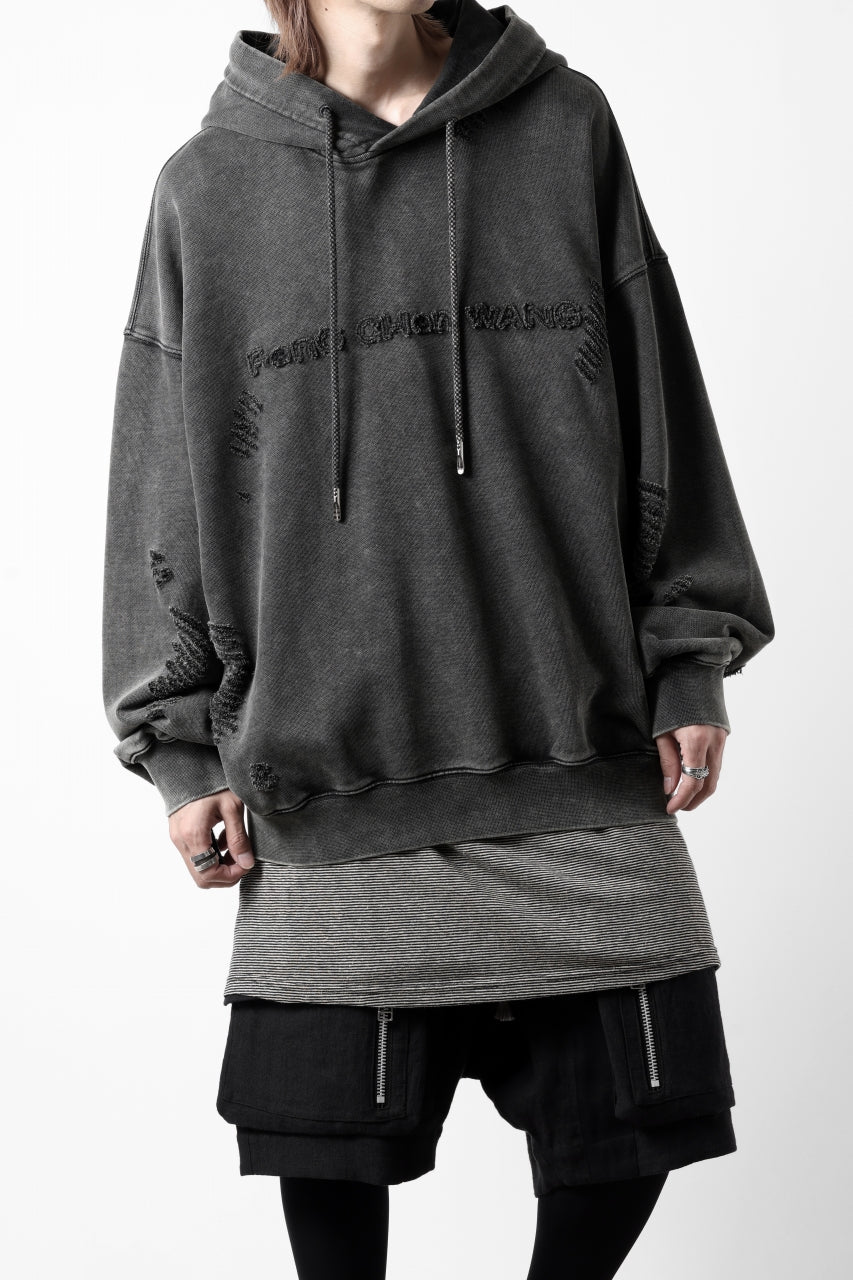 Feng Chen Wang GREY RIPPED JERSY HOODIE (GREY)