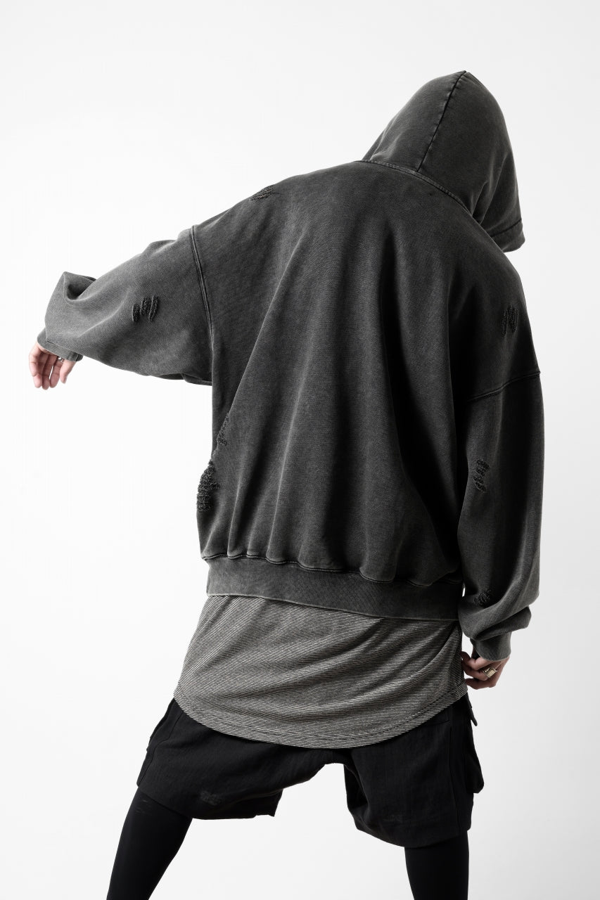 Feng Chen Wang GREY RIPPED JERSY HOODIE (GREY)