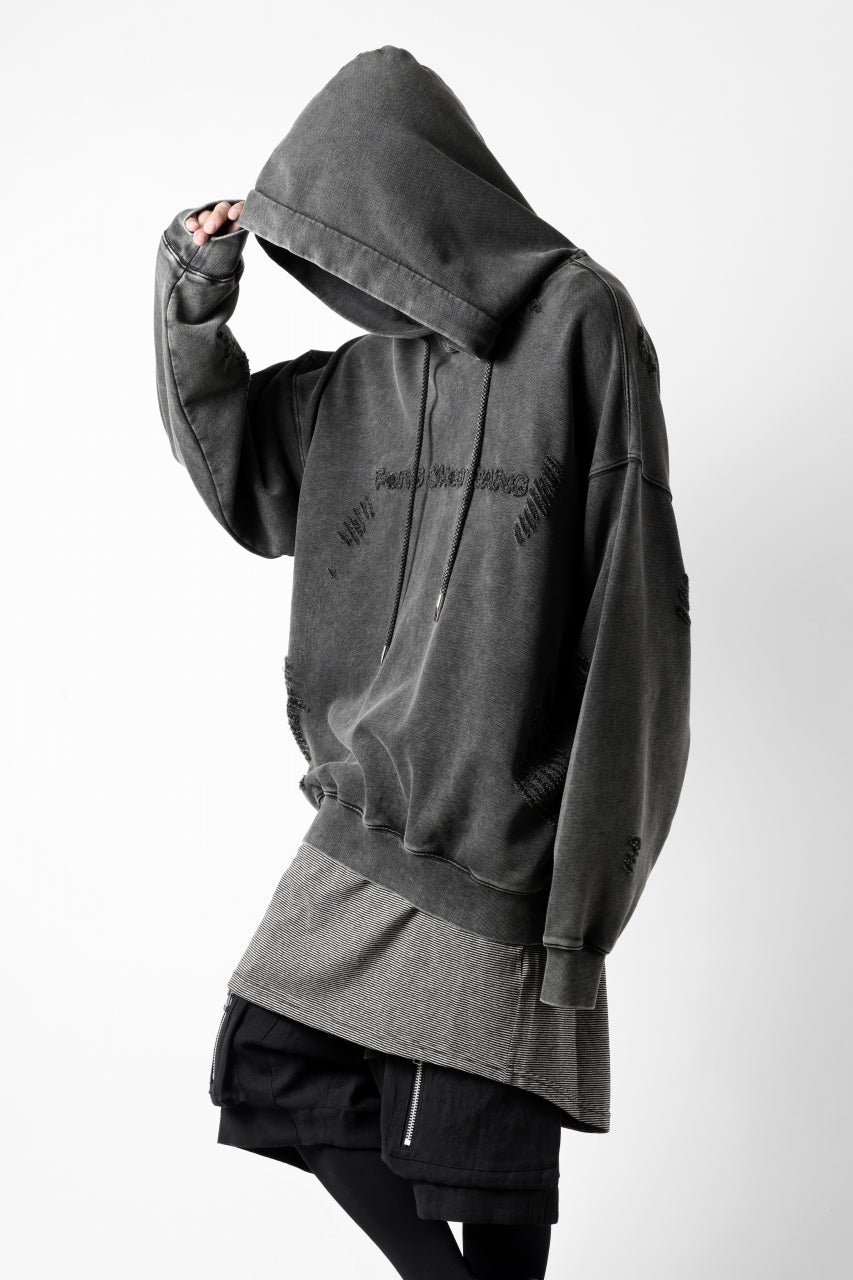 Feng Chen Wang GREY RIPPED JERSY HOODIE (GREY)