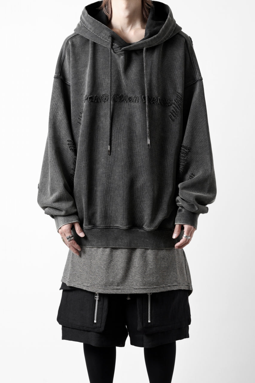 Feng Chen Wang GREY RIPPED JERSY HOODIE (GREY)