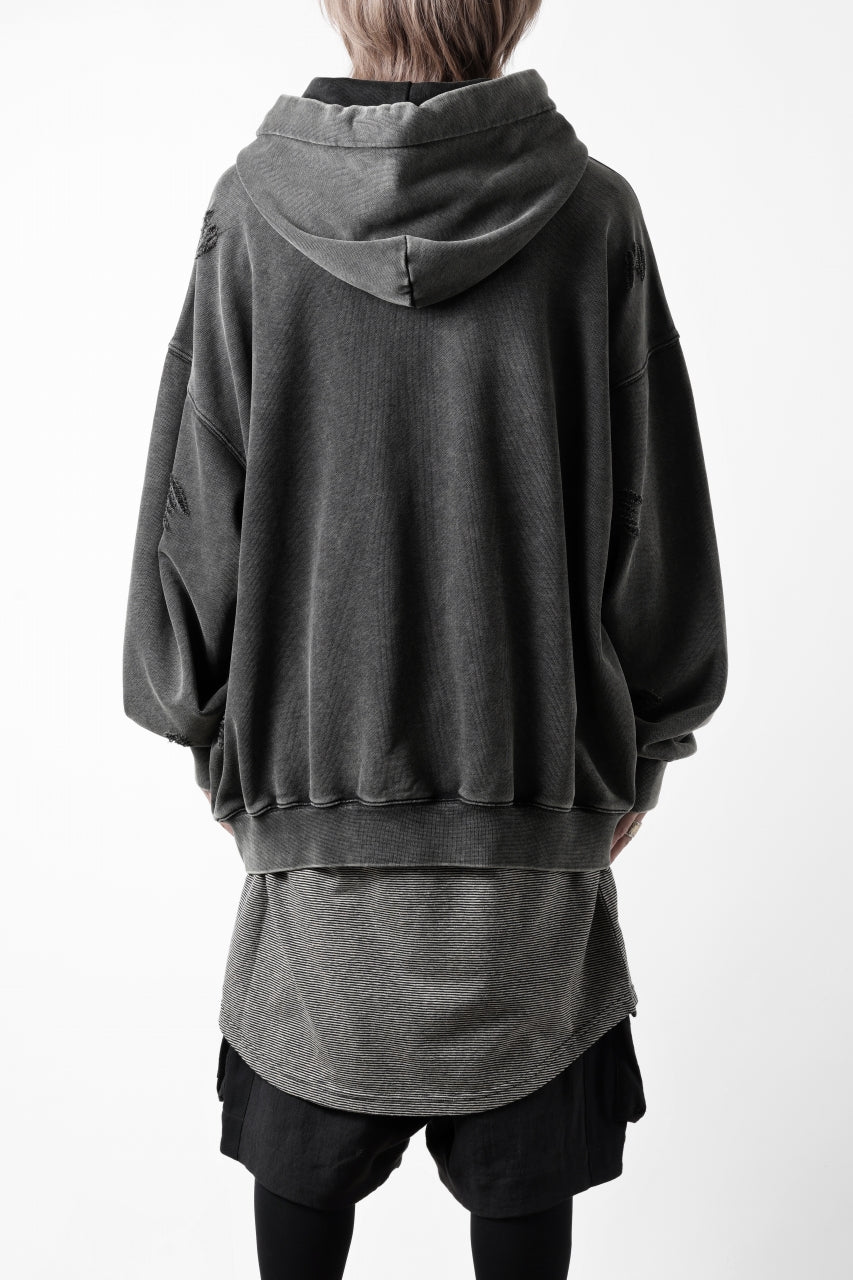 Feng Chen Wang GREY RIPPED JERSY HOODIE (GREY)