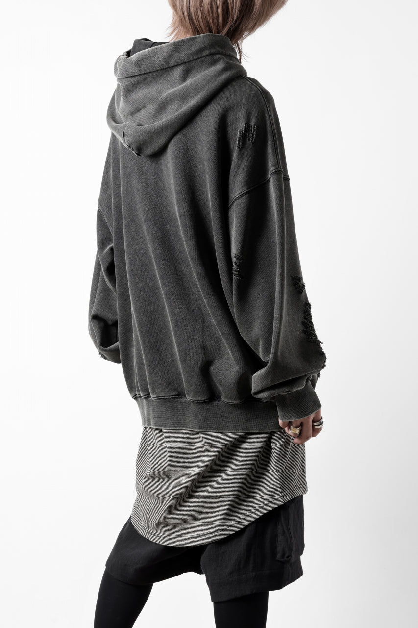 Feng Chen Wang GREY RIPPED JERSY HOODIE (GREY)