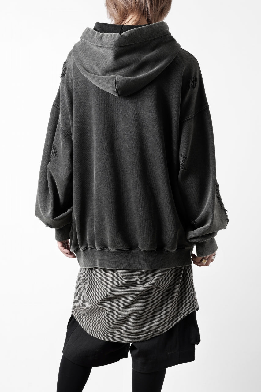 Feng Chen Wang GREY RIPPED JERSY HOODIE (GREY)