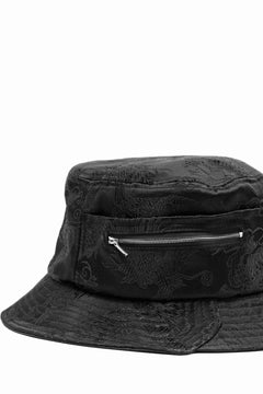 Load image into Gallery viewer, Feng Chen Wang BLACK DRAGON PATTERN SATIN BUCKET HAT (BLACK)