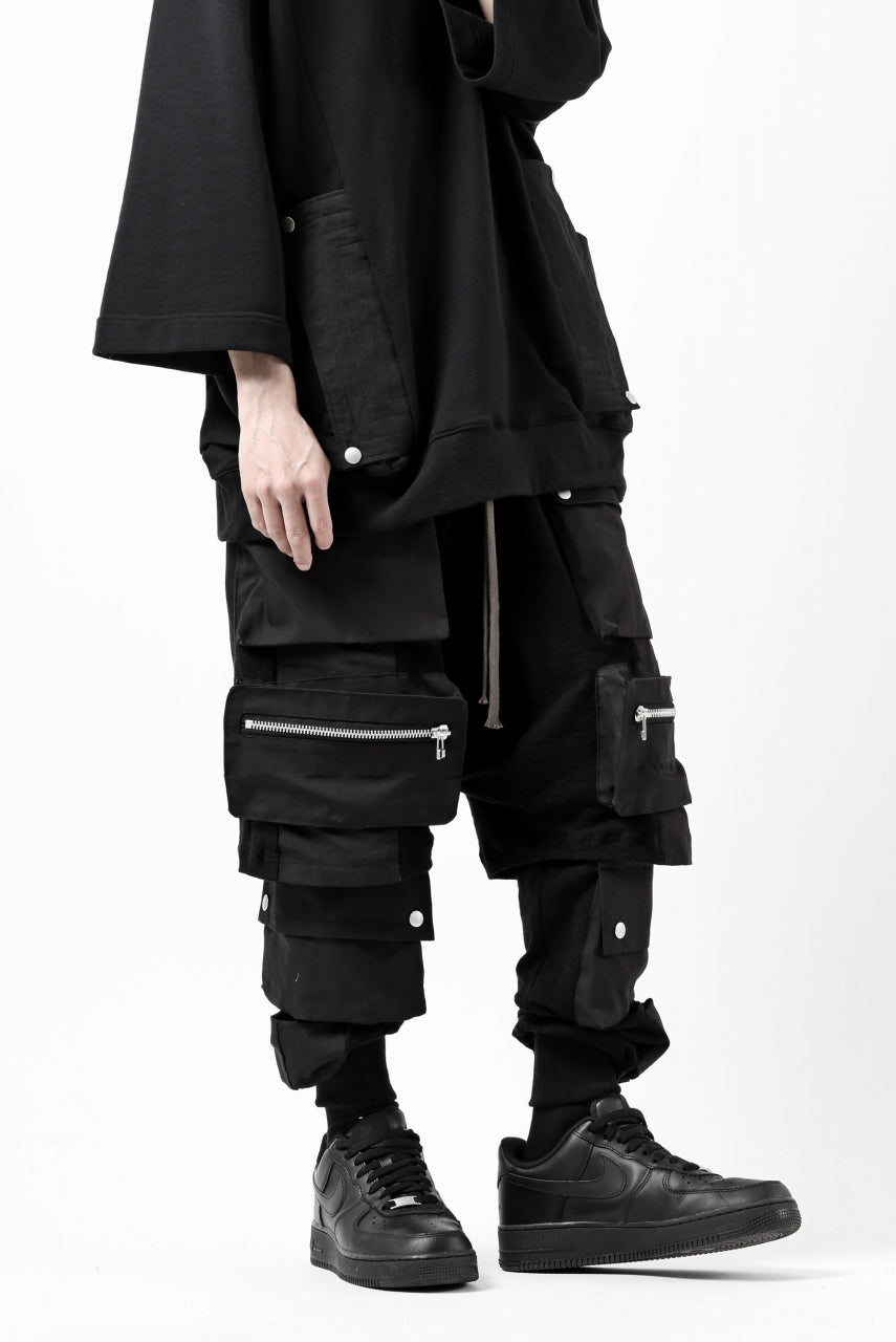 Load image into Gallery viewer, A.F ARTEFACT CARGO LAYERED LONG PANTS / KNIT SWEAT &amp; NYLON (BLACK)