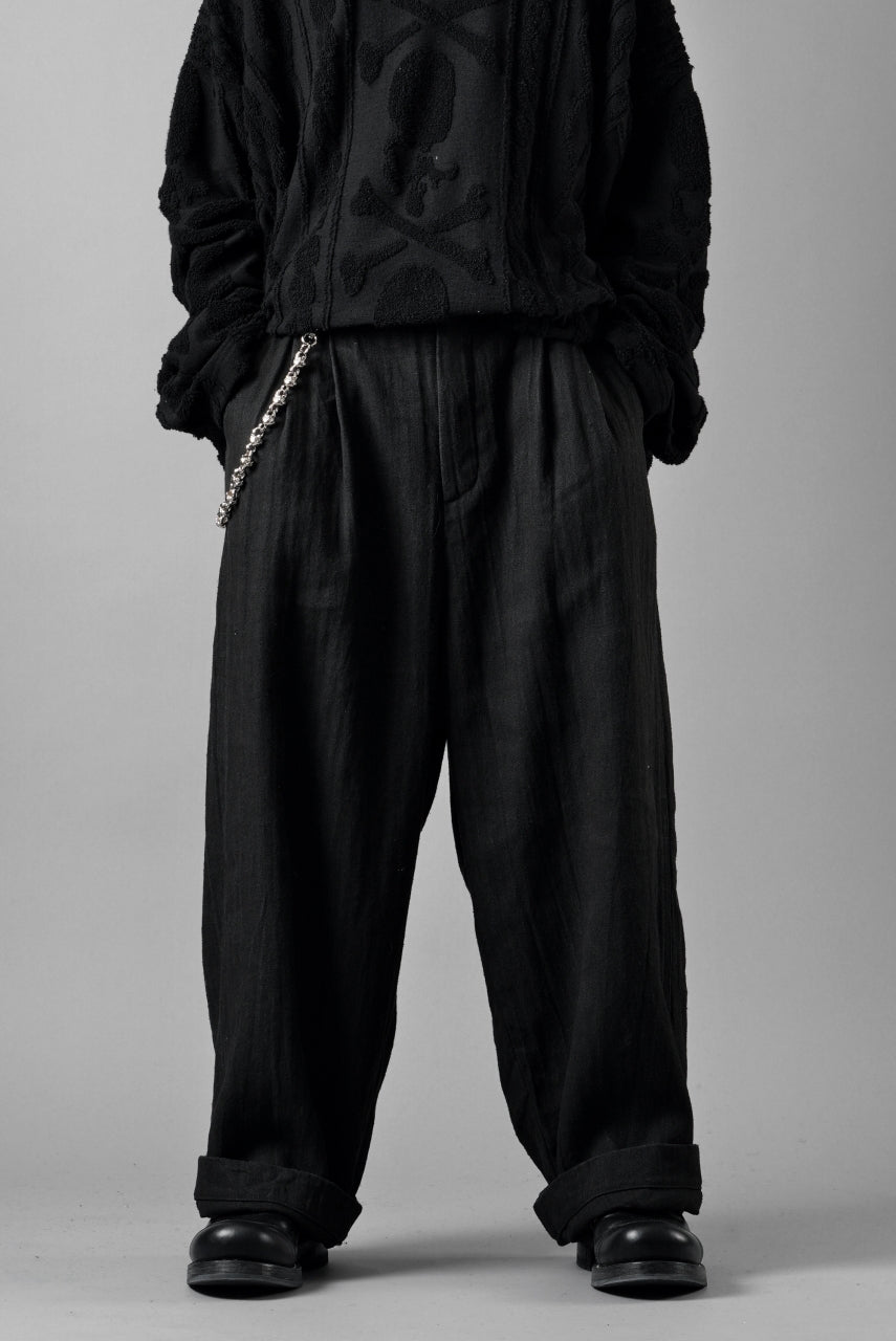 N/07 2 TUCKS WIDE TAPERED TROUSERS / HERRING BONE (GARMENT DYED) (BLACK)
