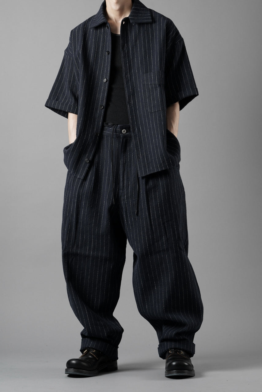 画像をギャラリービューアに読み込む, N/07 3 STITCHES WIDE TAPERED TROUSERS / HEAVY C/LI BUTCHER STRIPES (BLACK NAVY)