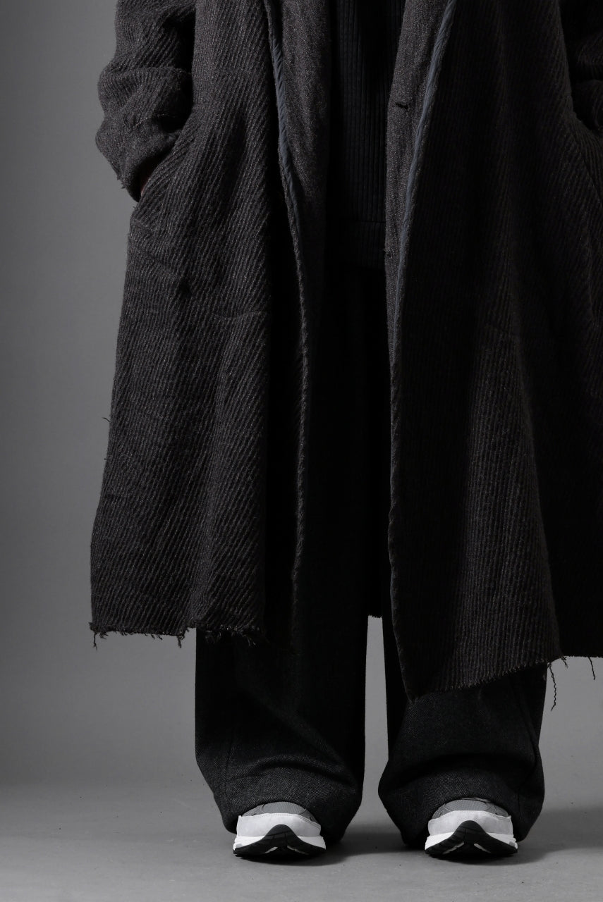 YUTA MATSUOKA hoodie gown coat / wool linen kersey (dark brown)