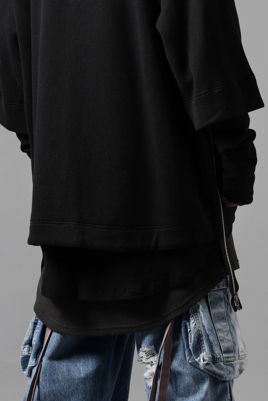 A.F ARTEFACT SIDE ZIP LAYERED PULLOVER / RIB KNIT JERSEY (BLACK)