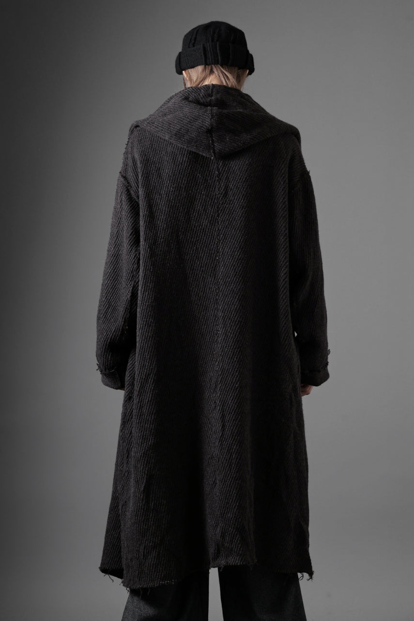 YUTA MATSUOKA hoodie gown coat / wool linen kersey (dark brown)