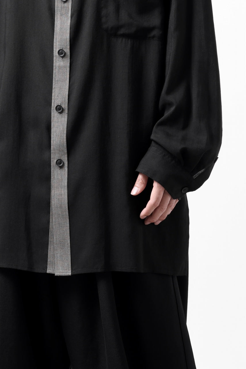 画像をギャラリービューアに読み込む, Y&#39;s for men SWITCHING COLLAR-PLACKET SHIRT / CELLULOSE LINEN (BLACK)