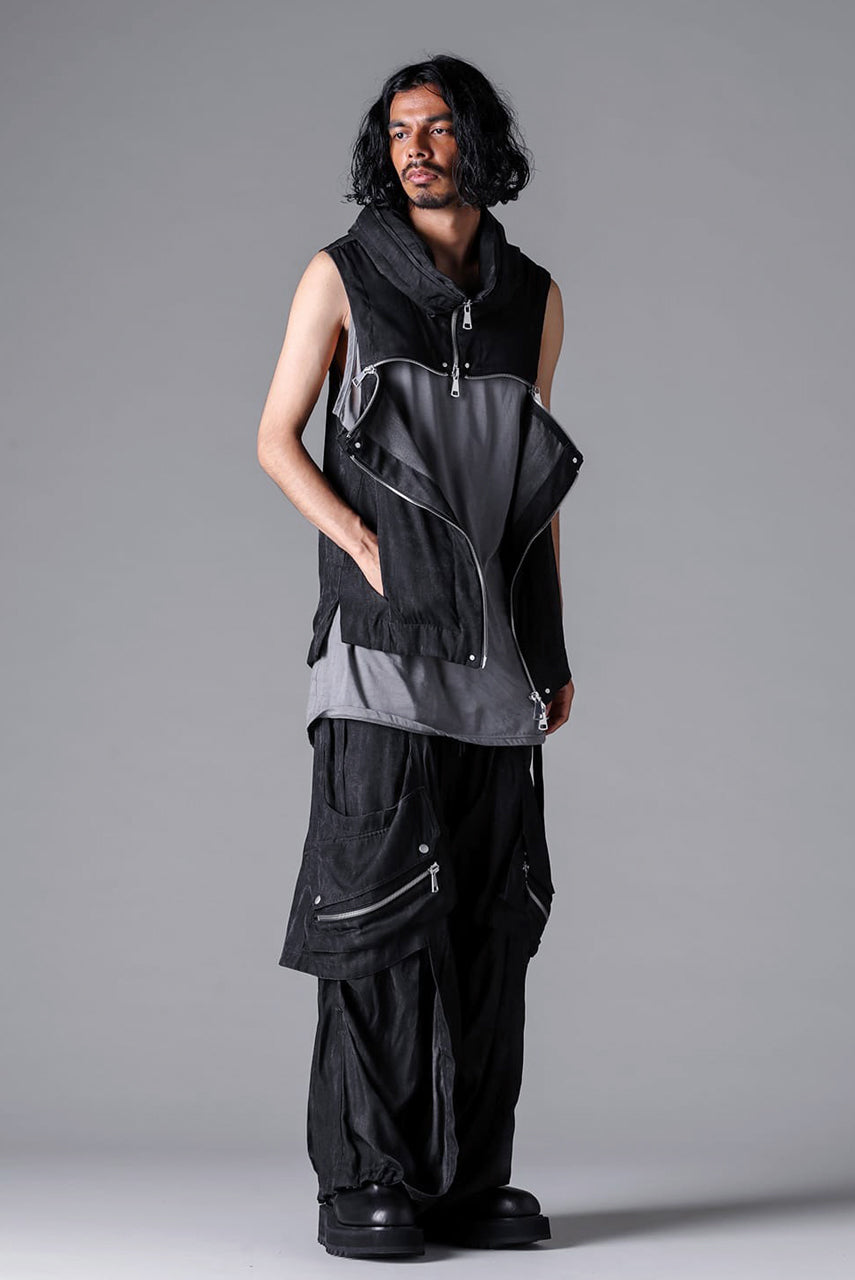 Load image into Gallery viewer, A.F ARTEFACT PARACHUTE WIDE CARGO PANTS / UNEVEN TEXTURE (BLACK)