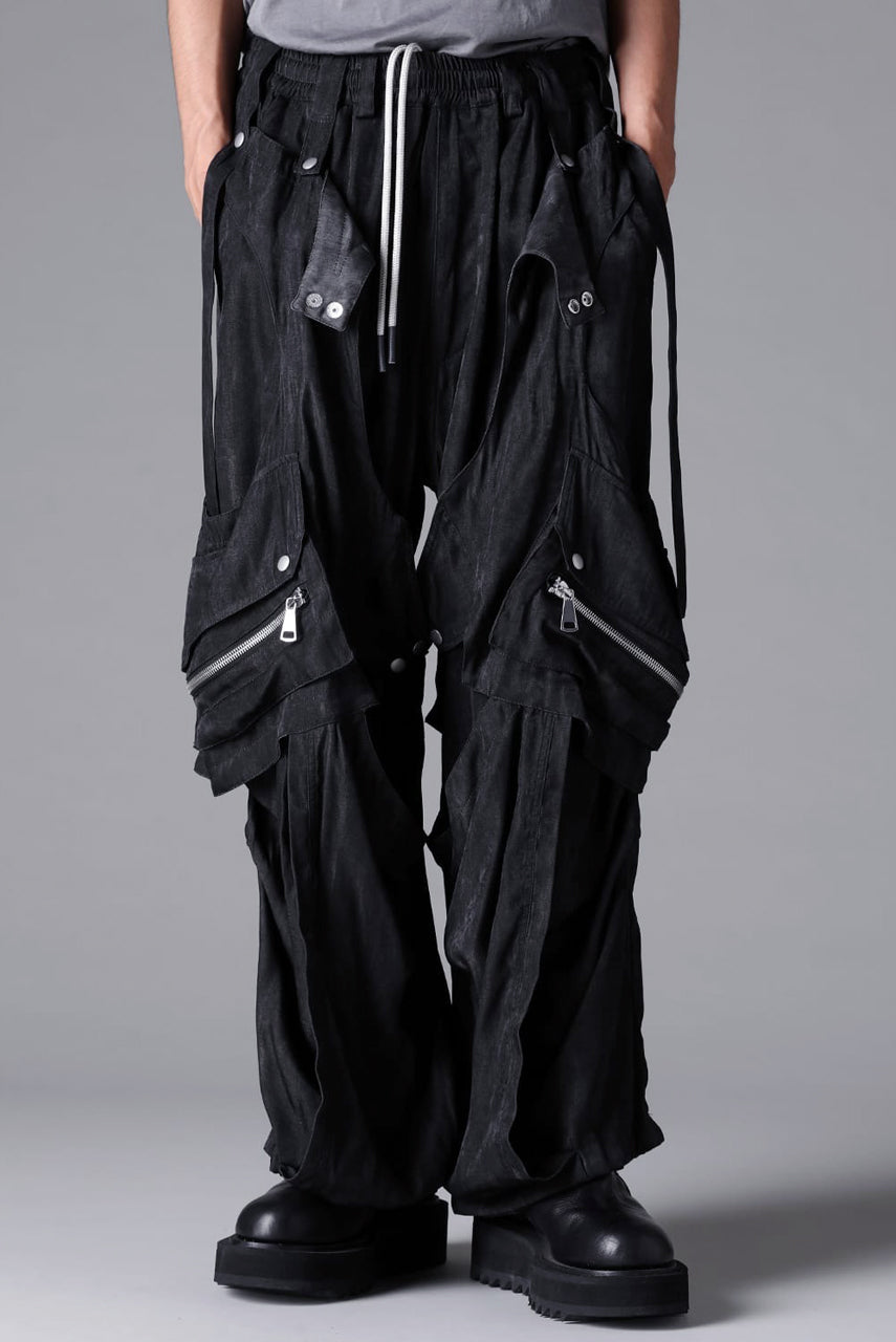 Load image into Gallery viewer, A.F ARTEFACT PARACHUTE WIDE CARGO PANTS / UNEVEN TEXTURE (BLACK)