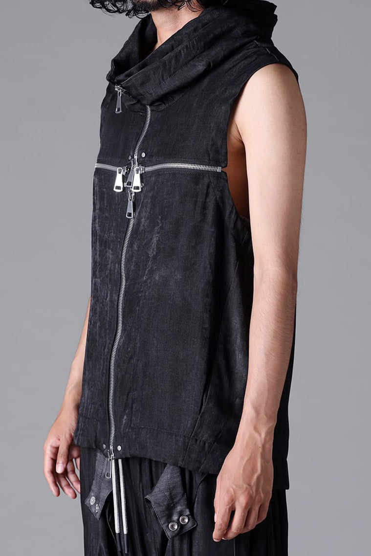 Load image into Gallery viewer, A.F ARTEFACT CROSS ZIP VEST / UNEVEN TEXTURE (BLACK)