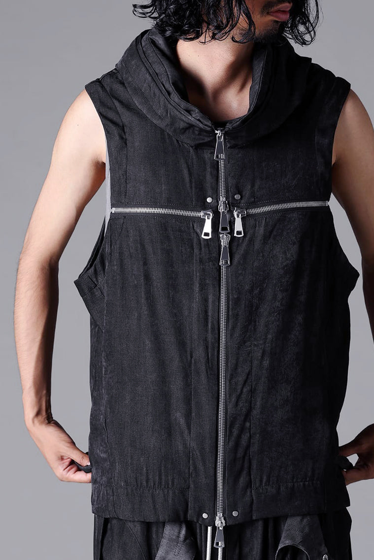 Load image into Gallery viewer, A.F ARTEFACT CROSS ZIP VEST / UNEVEN TEXTURE (BLACK)