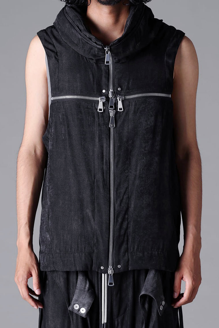 Load image into Gallery viewer, A.F ARTEFACT CROSS ZIP VEST / UNEVEN TEXTURE (BLACK)