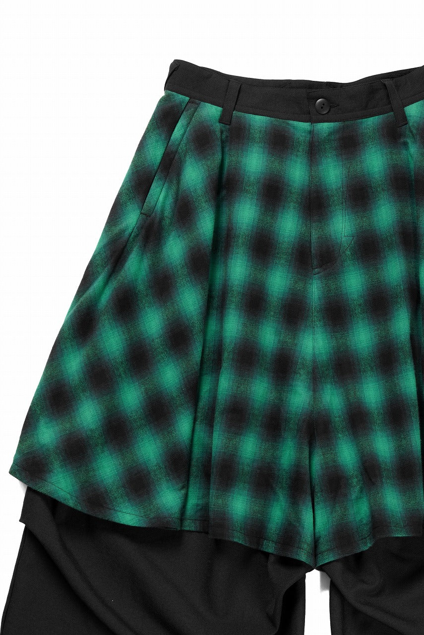 beauty : beast 8Q LAYERED SUPER WIDE SAROUEL PANTS / CHECKER EDITION (BLACK x GREEN)