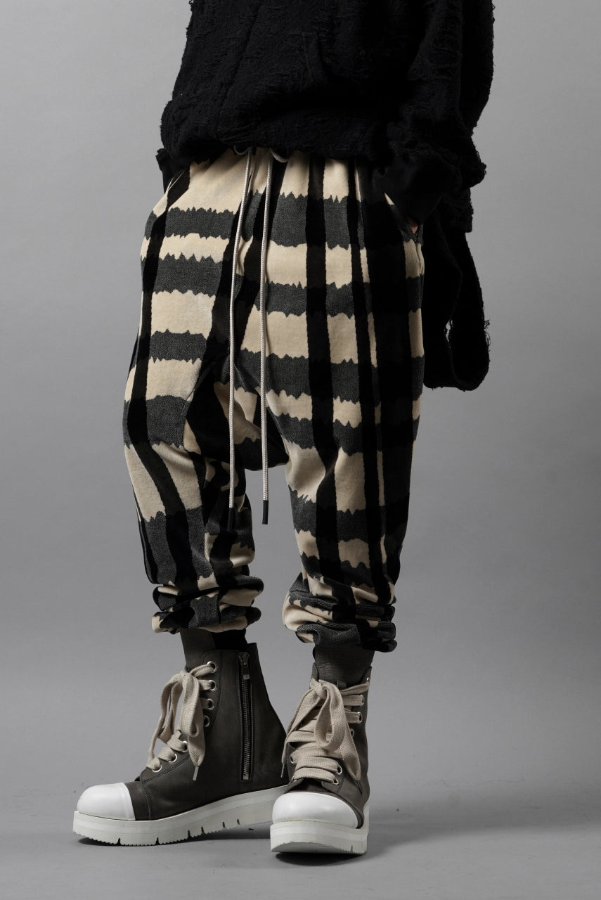 Load image into Gallery viewer, A.F ARTEFACT SAROUEL JOGGER PANTS / JACQUARD DEFORMED PLAID VELOR (BLACK x GREY x IVORY)