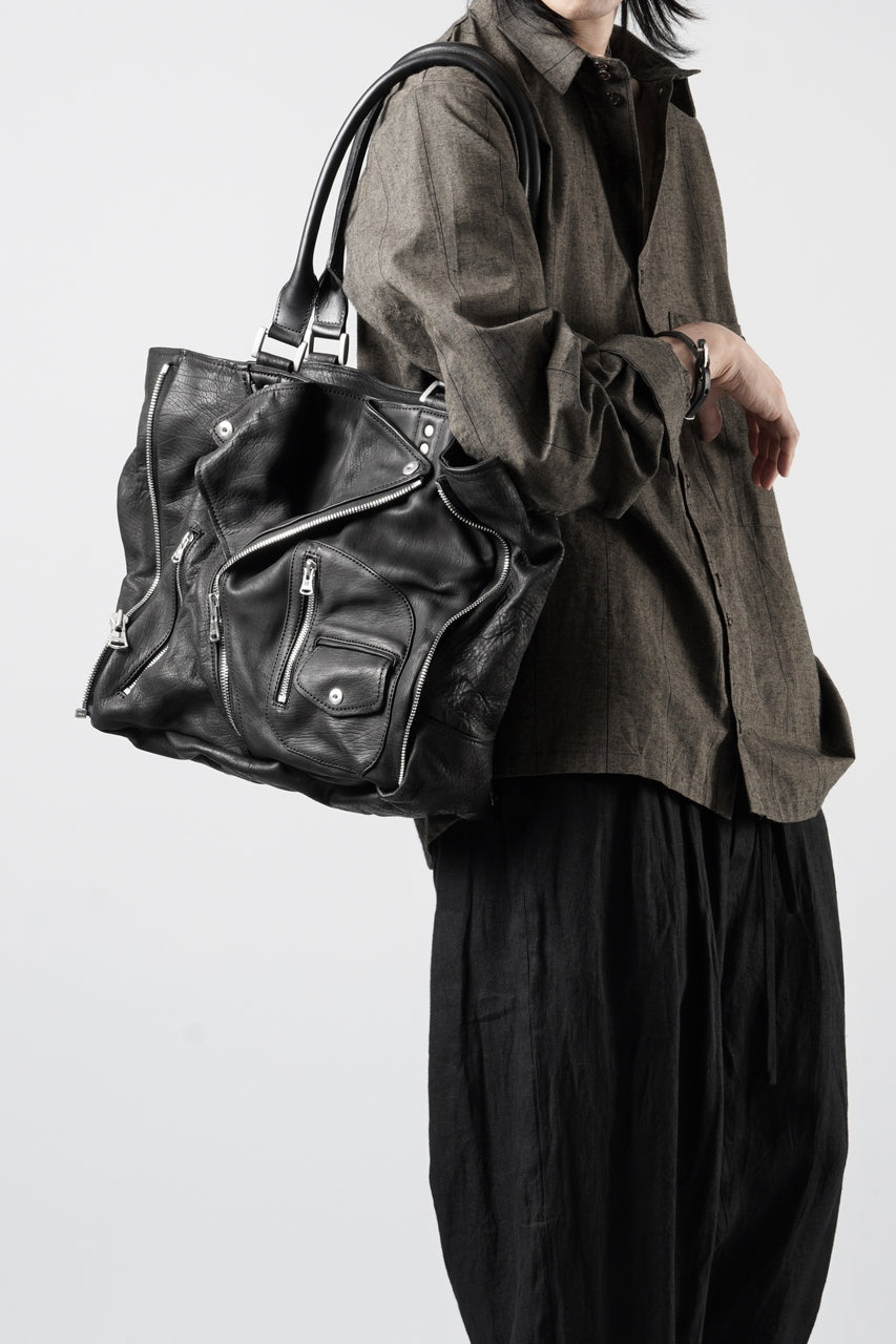 画像をギャラリービューアに読み込む, ISAMU KATAYAMA BACKLASH JAPAN CALF GARMENT-WASH RIDERS TOTE BAG (BLACK)