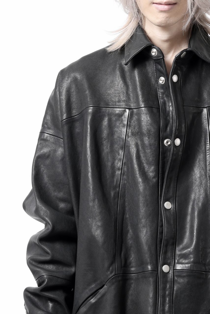 A.F ARTEFACT SNAPPED COCOON SHIRT-JACKET / SOFT GOAT LEATHER (BLACK)