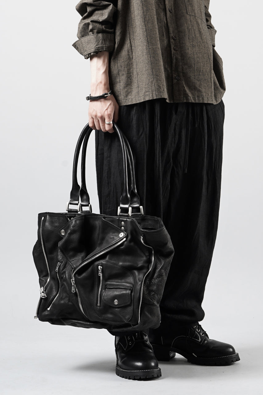 画像をギャラリービューアに読み込む, ISAMU KATAYAMA BACKLASH JAPAN CALF GARMENT-WASH RIDERS TOTE BAG (BLACK)