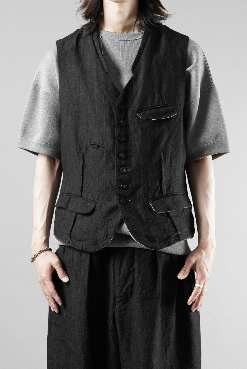 画像をギャラリービューアに読み込む, KLASICA "JEUNET" SQUARE SHAPED LOOSE VEST / OBSCURE STRIPED 3/3 MINI HBT (MID NIGHT)