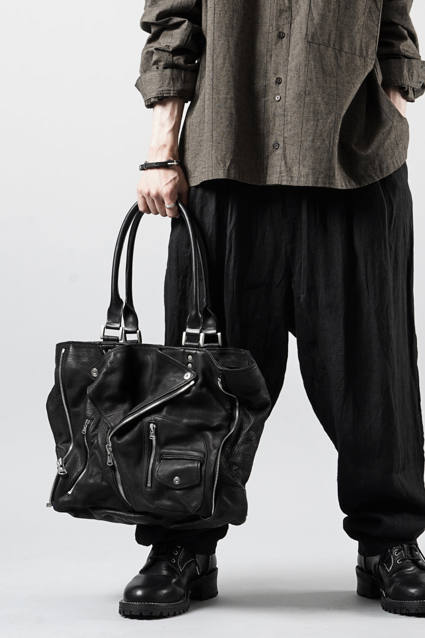 画像をギャラリービューアに読み込む, ISAMU KATAYAMA BACKLASH JAPAN CALF GARMENT-WASH RIDERS TOTE BAG (BLACK)