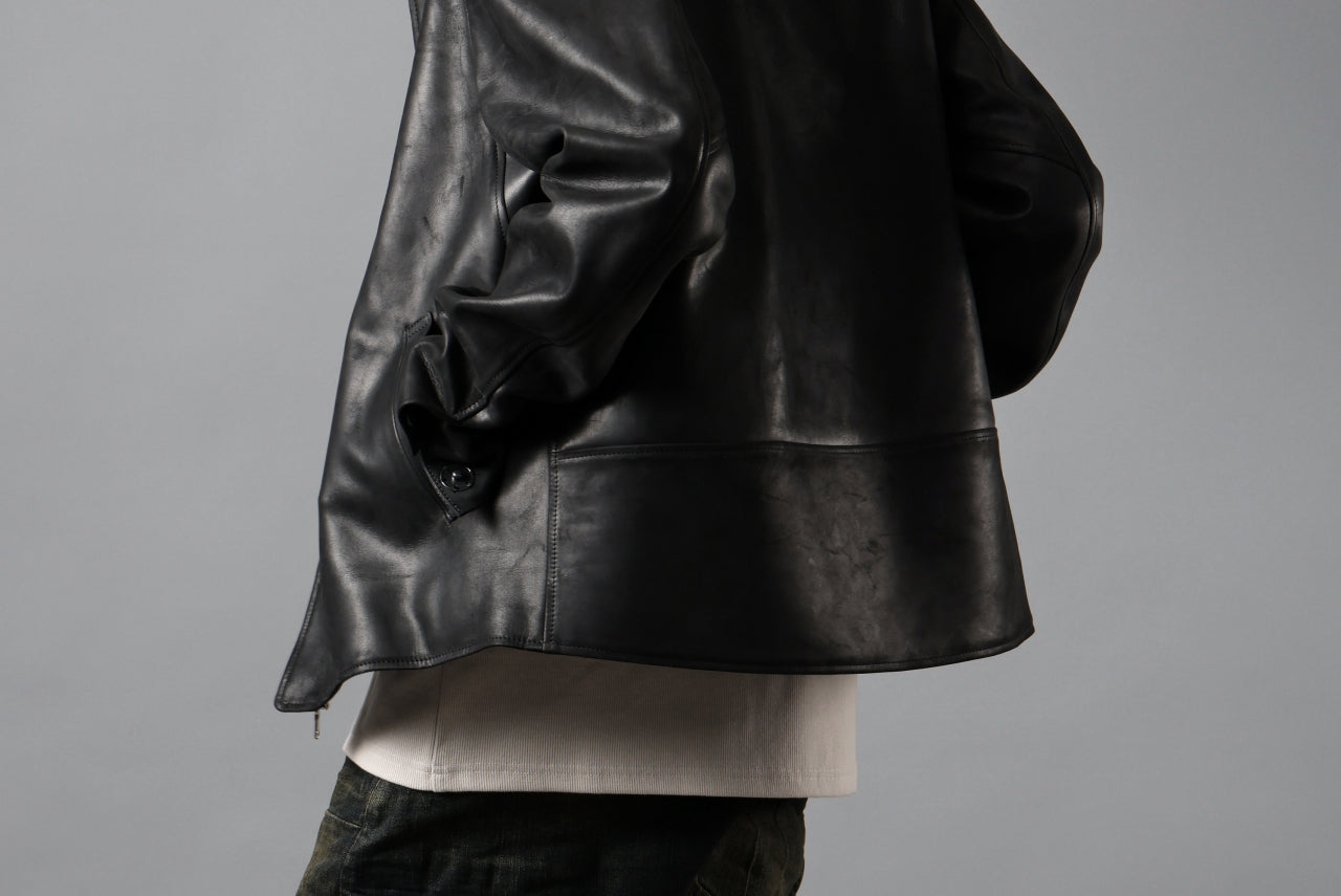 ierib EX-Collared Zip Jacket / Horse Nubuck Leather (BLACK)