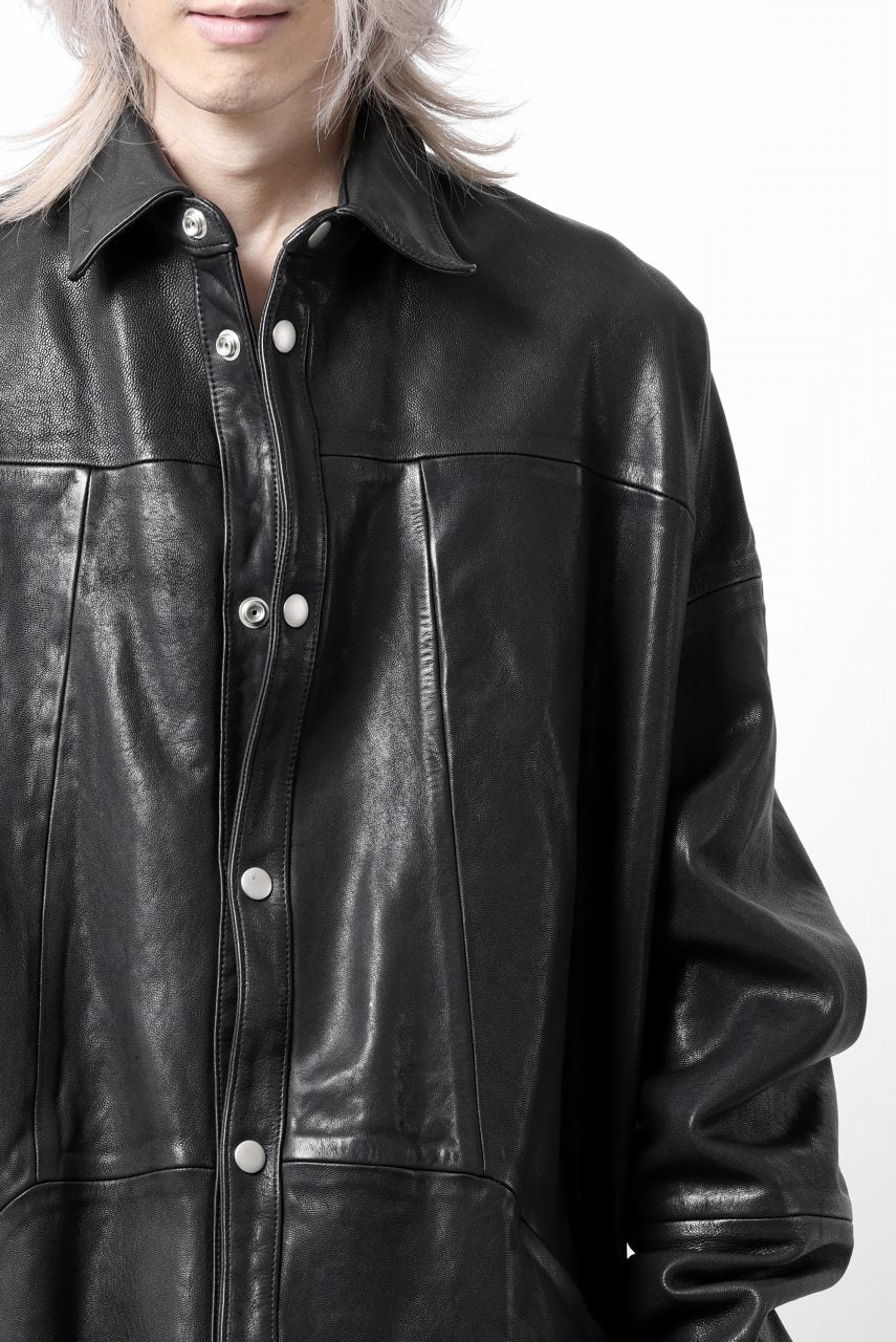 A.F ARTEFACT SNAPPED COCOON SHIRT-JACKET / SOFT GOAT LEATHER (BLACK)