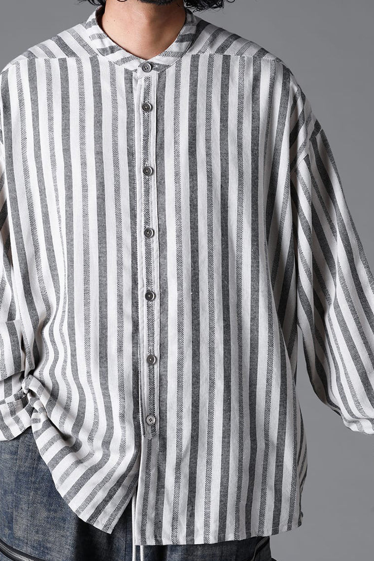 Load image into Gallery viewer, A.F ARTEFACT STAND COLLAR SHIRT / VERTICAL STRIPE (CREAM x LIGHT GREY)