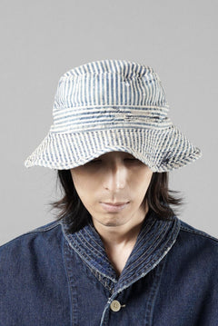 Load image into Gallery viewer, MADNESS RAILROAD HICKORY STRIPE BUCKET HAT (INDIGO x WHITE)