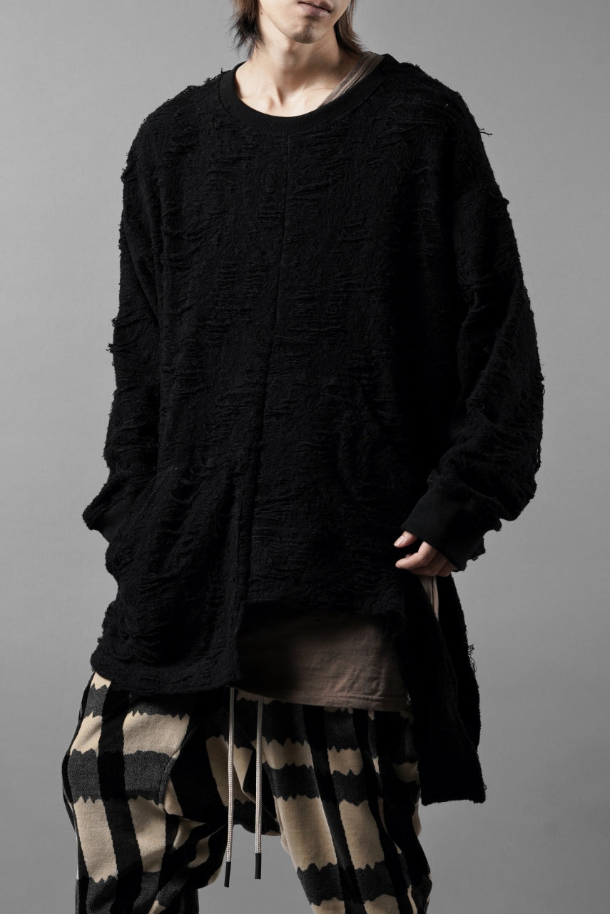 画像をギャラリービューアに読み込む, A.F ARTEFACT ASYMMETRY LOOP HEM TOPS / DAMAGE PILE &amp; PLATING KNIT JERSEY (BLACK)