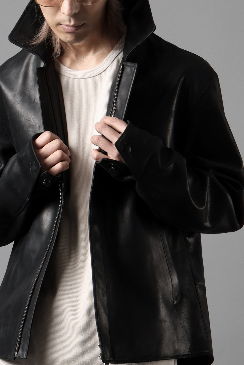 ierib EX-Collared Zip Jacket / Horse Nubuck Leather (BLACK)