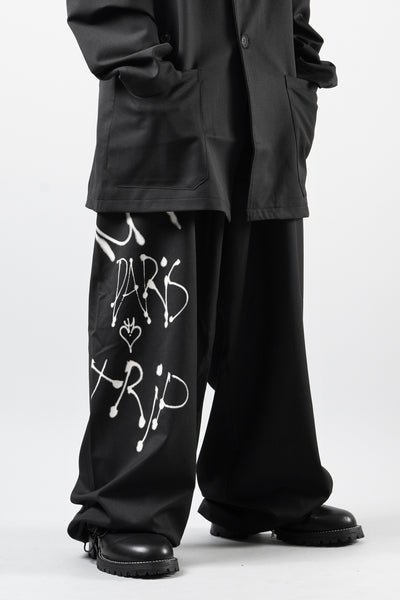 Y-3 Yohji Yamamoto CHITO GRAPHIC WIDE WOOL PANTS (BLACK)