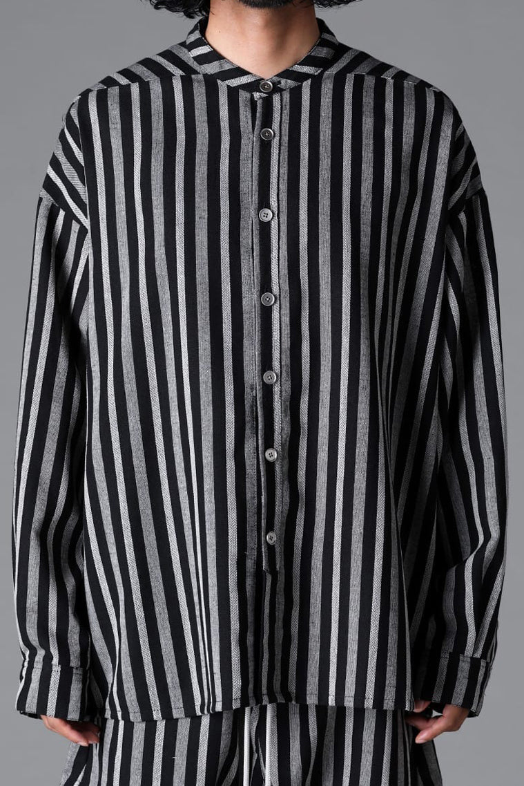 Load image into Gallery viewer, A.F ARTEFACT STAND COLLAR SHIRT / VERTICAL STRIPE (BLACK x LIGHT GREY)