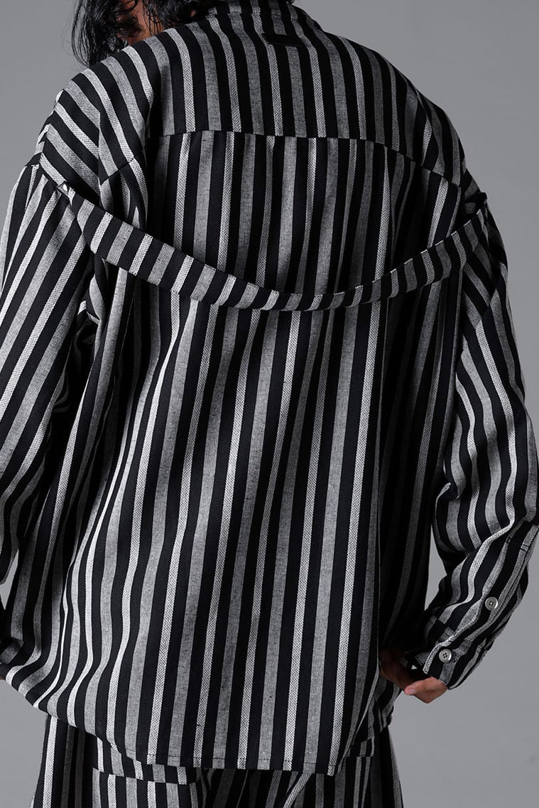 Load image into Gallery viewer, A.F ARTEFACT STAND COLLAR SHIRT / VERTICAL STRIPE (BLACK x LIGHT GREY)
