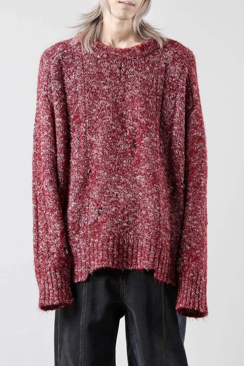 A.F ARTEFACT DAMAGED KNIT TOPS / MELANGE WOOL (RED MIX)