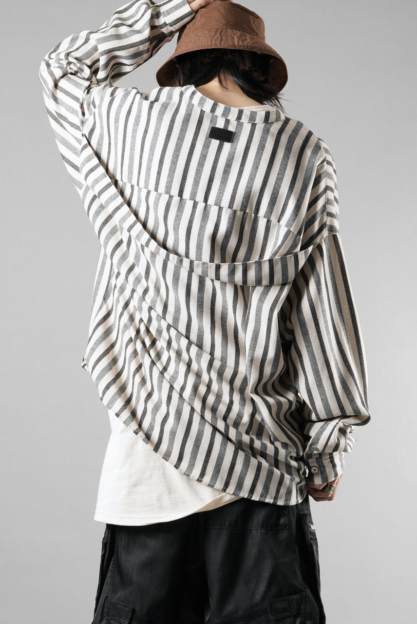 画像をギャラリービューアに読み込む, A.F ARTEFACT STAND COLLAR SHIRT / VERTICAL STRIPE (CREAM x LIGHT GREY)