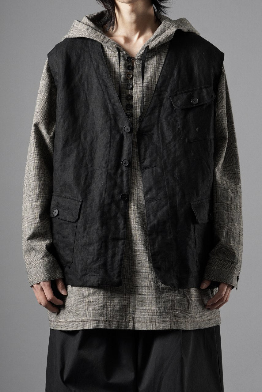 画像をギャラリービューアに読み込む, KLASICA "MALAKOFF" DECONSTRUCTED WORK WEAR VEST / CRISP FINISH AIRLY MICRO DOBBY (BLACK)