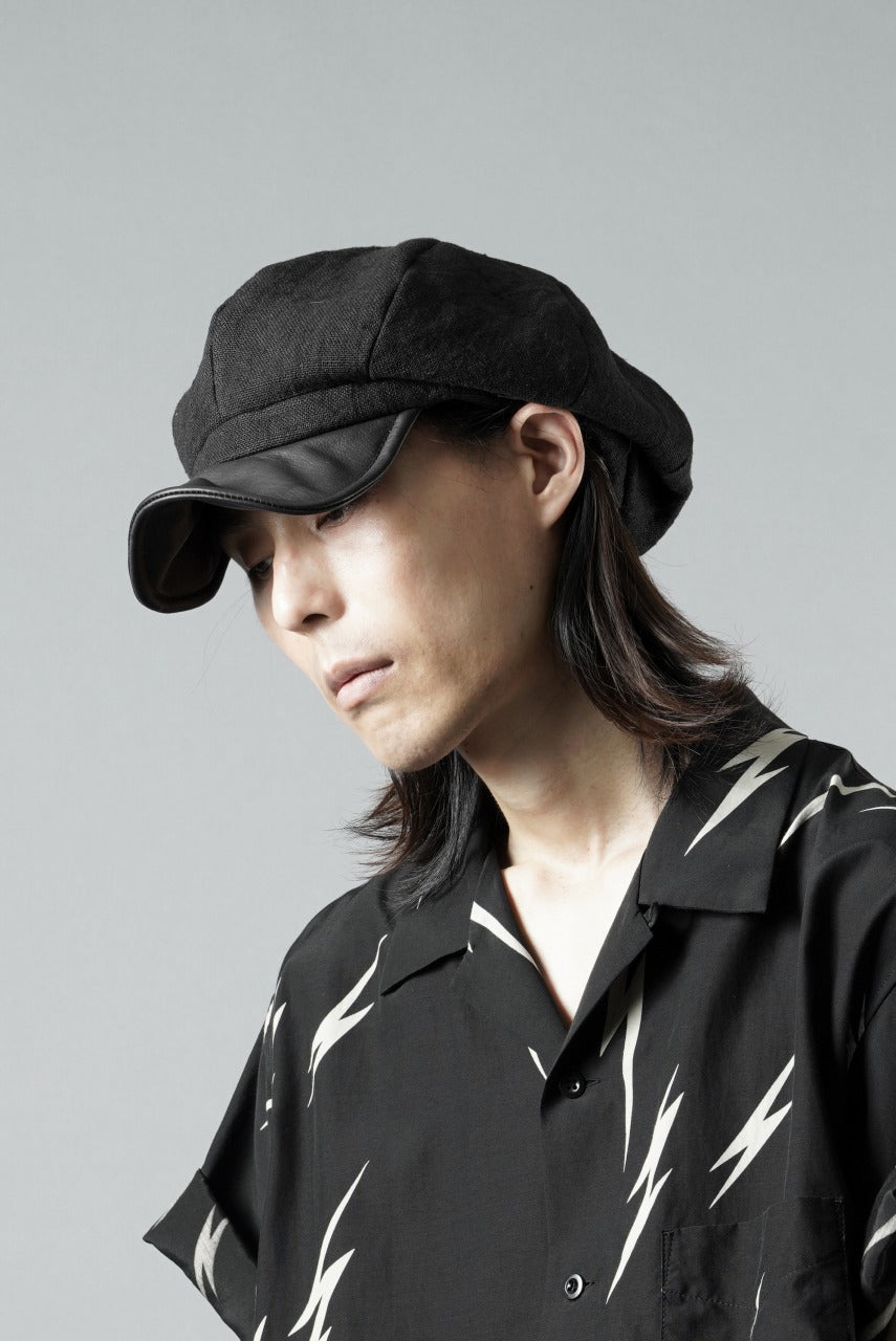 Load image into Gallery viewer, ierib exclusive Casquette / Heavy Linen Canvas + Steer Leather (BLACK EDITON)