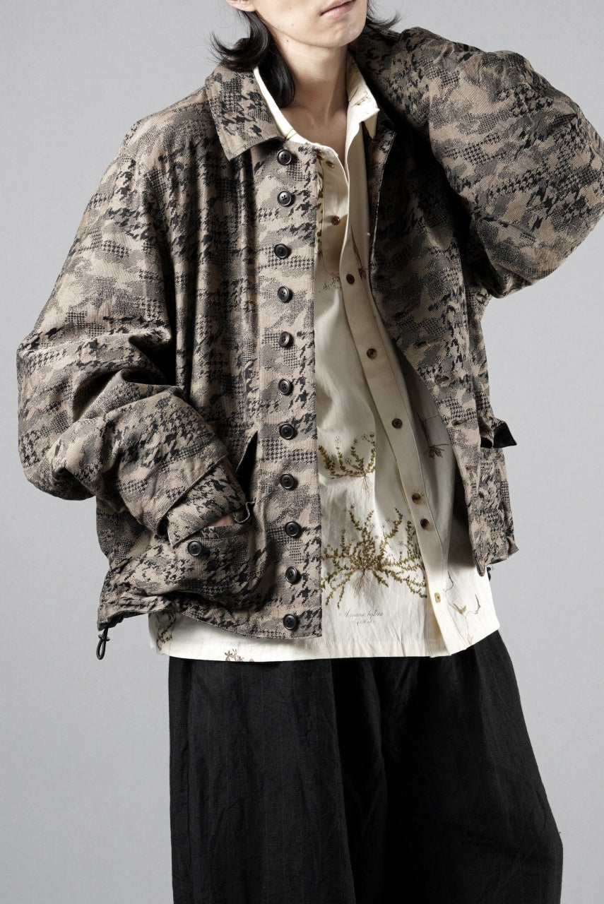 画像をギャラリービューアに読み込む, KLASICA "IRWELL" CURVED ARM BUTTON BLOUSON / BACK JACQUARD HOUND TOOTH CAMO (FOREST)