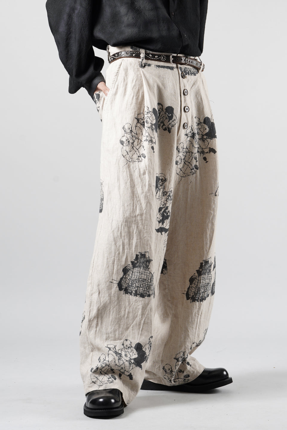 YUTA MATSUOKA straight pants / drawing by megumi terao (ecru/print)